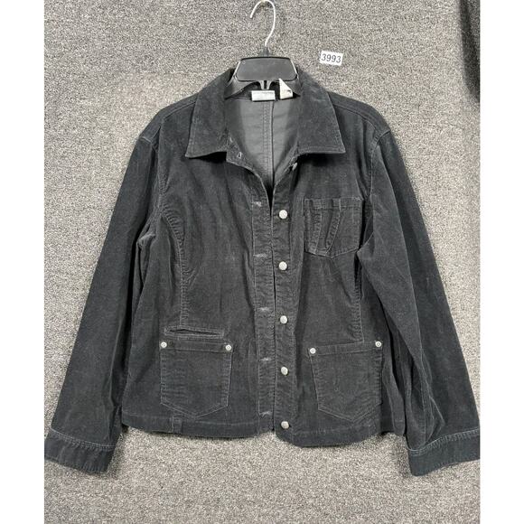 Chico's Jackets & Blazers - Chico's Corduroy Jacket Womens 2 US 12 Black Button Front Long Sleeve Pockets